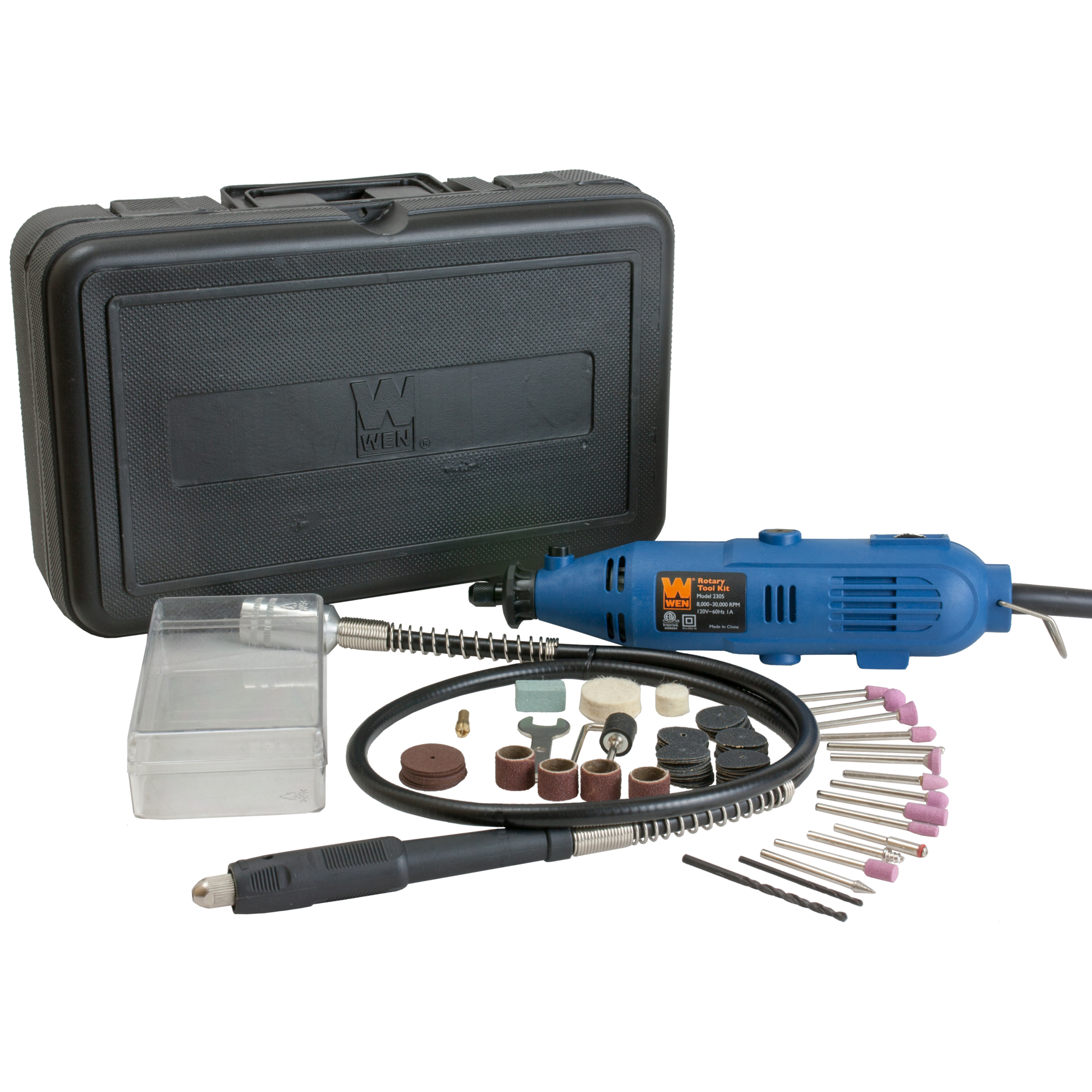 WEN Rotary Tool Kit with Flex Shaft - 30,000 RPM, 1 Amp, 120V, 80-Piece Accessory Set, Model# 2305